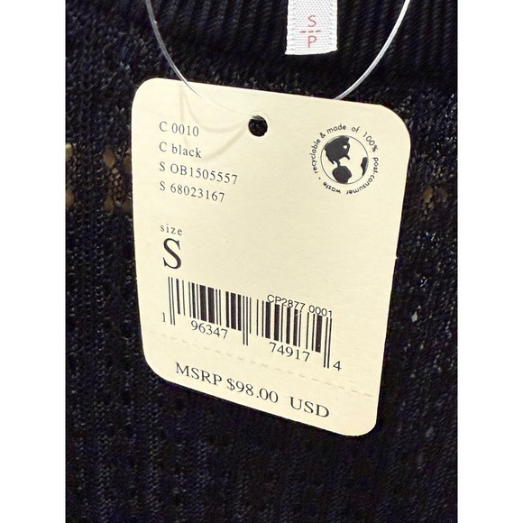 Free People Black Sheer Mesh Knit Cropped Long Sleeve Sweater Top S - Picture 8 of 8